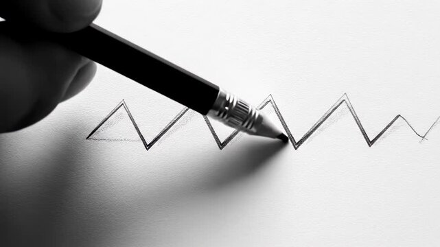 Pencil Drawing Zigzag Line on White Paper Surface.