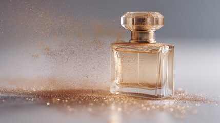 Luxury Perfume Bottle with Floating Golden Dust &ndash; Elegant Fragrance Concept