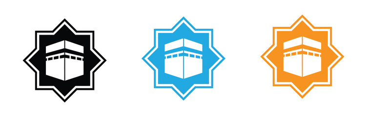 Islamic symbols and icons with colored Kaaba inside an octagonal star as an Islamic pattern