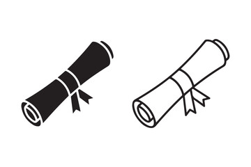 Diploma certificate roll icon in silhouette and outline vector style