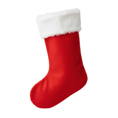 Red fabric santa christmas stocking with fur cuff