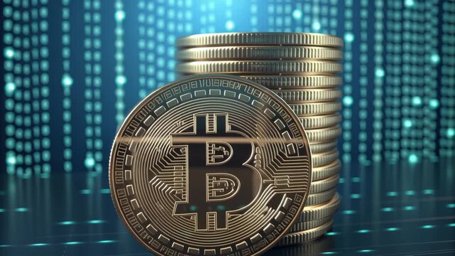 Digital coin cryptocurrency blockchain virtual currency metallic coin financial technology stacked coins digital ledger investment modern finance