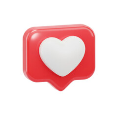 Three dimensional red social media like notification icon with white heart