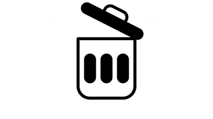 Trash can icon animation for deleting files. Suitable for software, technology, and data related designs needing a delete symbol. - Powered by Adobe