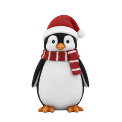 Cute fluffy penguin in santa hat and scarf