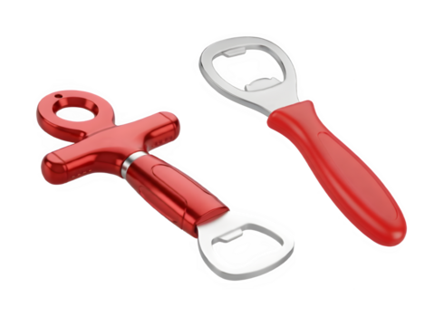 set of red plastic tools isolated on white - Powered by Adobe