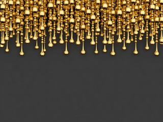 Elegant golden beaded curtain abstract design element on dark background