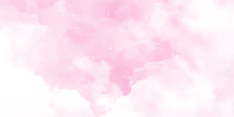 Bright pink sky filled with white fluffy clouds, perfect for inspiration and relaxation.