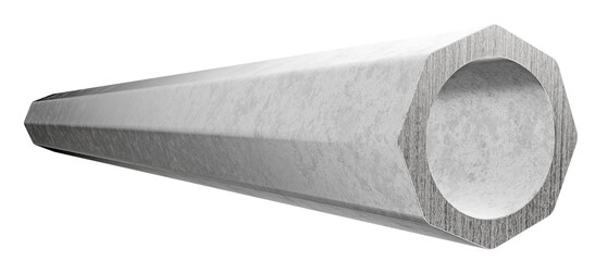 clean geometric asset: hexagonal exterior metal tube with round interior for modern architectural detailing. 3d render