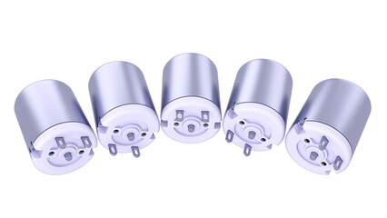 DC Electric Motors - side by side. High-quality 3D rendering isolated on white background. Ideal for professionals, educational, engineering, and industrial design.