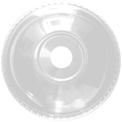 Clear plastic Drinks container dome lid. Top view food packaging mockup. PVC texture transparent overlay material. © Sakunrat