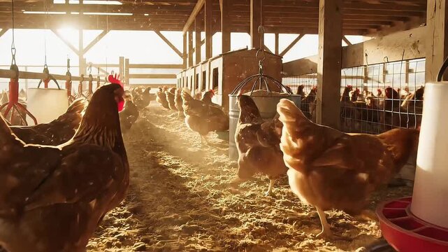 HD Morning Chicken Farm Footage &ndash; Chickens Eating Feed in Real Poultry Farm
