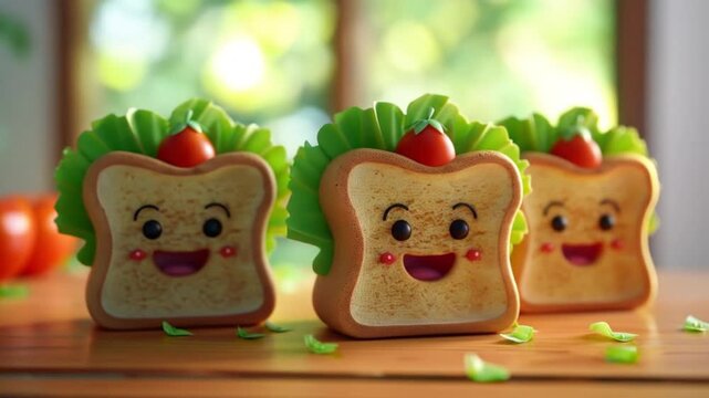 3d cute sandwich character bread slices Videos