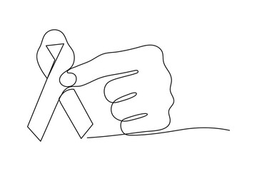Aids awareness ribbon minimal one line art design isolated on white

