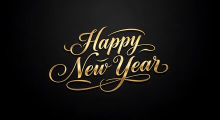 Elegant golden calligraphy text happy new year on a dark black background