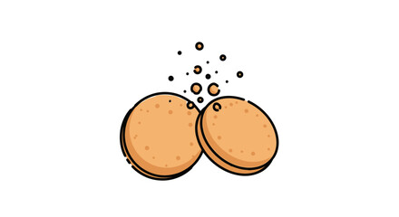 Two cookies with crumbs floating above them.