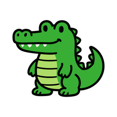 Fototapeta premium Cute green cartoon crocodile on white background smiling.