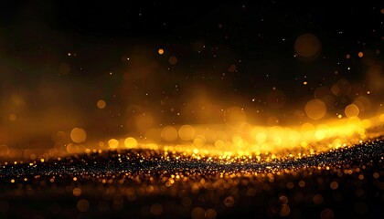 Golden glittering bokeh wave on a dark, blurred background
