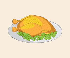 Fried chicken on a plate, parsley around, chicken, poultry, turkey, meat, food, dish, greens, appetite, dinner, dishes