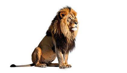 Majestic male lion sits, looking off into the distance