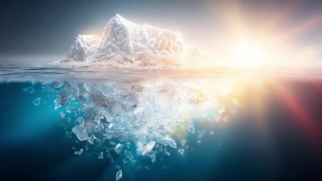 Iceberg's Majesty: A majestic iceberg floats serenely in the vast ocean. This striking visual captures the raw beauty and formidable presence of nature's icy giants. 