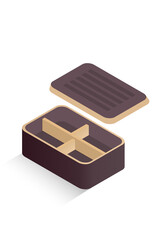 Isometric Brown Lunch Box with Lid Floating