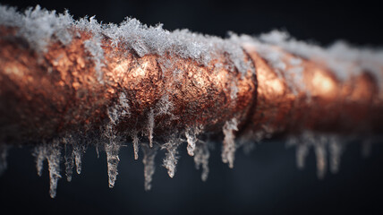 Heavily Frozen Metal Pipe Covered With Thick Ice And Long Icicles Showing Severe Winter Plumbing Damage