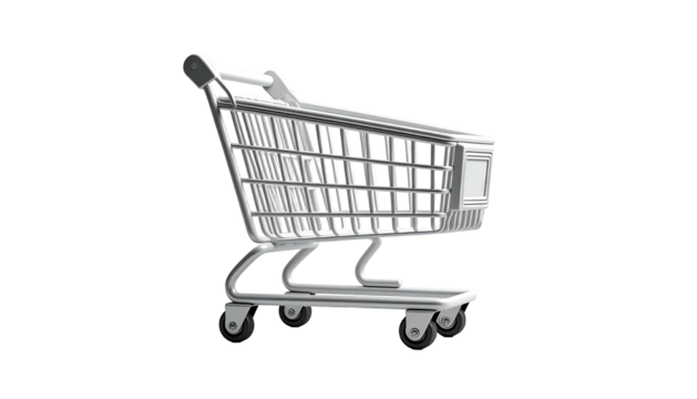 Metal shopping cart, empty, on a black background - Powered by Adobe