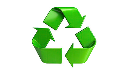 Obraz premium Gleaming green recycle symbol, isolated on stark black background