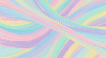 A gentle and dreamy abstract background featuring flowing pastel rainbow brush strokes creating a soft, colorful texture