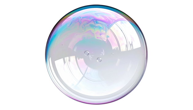 Translucent iridescent sphere isolated against solid black background