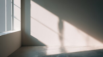 Fototapeta premium Cool white minimal background with soft morning natural light and very faint shadows, featuring wide right-side negative space ideal for clean marketing layouts and modern presentation designs.