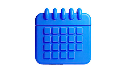 Glossy, blue calendar icon with rounded square date placeholders