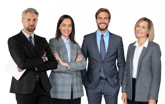 Group of successful business people on a transparent background