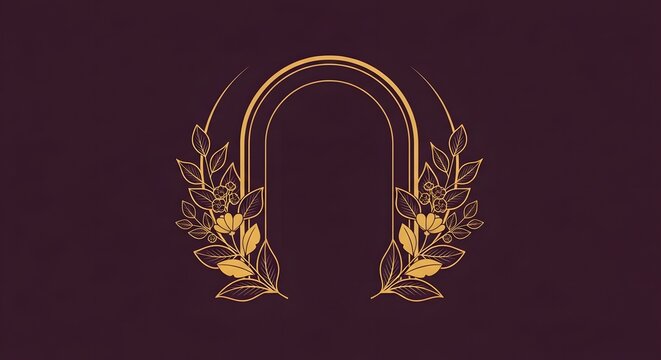 Elegant golden floral frame with arch on a dark purple background for invitations and greeting cards design - Powered by Adobe