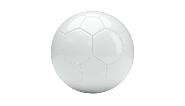 Shiny white soccer ball with pentagonal patterns on black background