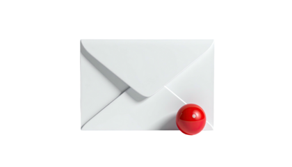 White envelope sealed with a bright, shiny red sphere