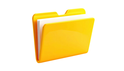 Glossy yellow folder icon with paper inside, on black background