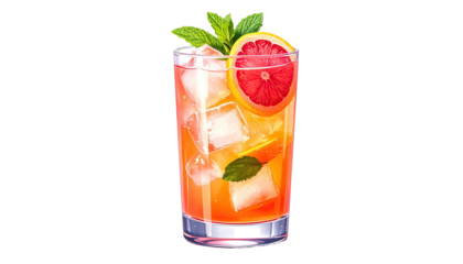 Refreshing citrus cocktail with ice, mint, and a grapefruit slice