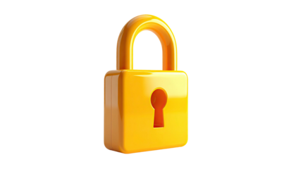 Gleaming yellow padlock with keyhole set against black