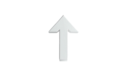 Shiny, metallic arrow pointing up against a stark black void