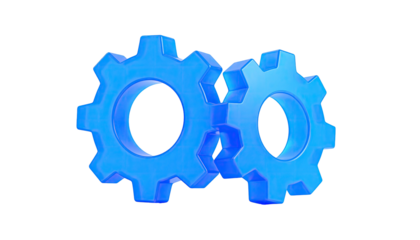 Interlocking blue gears on black background