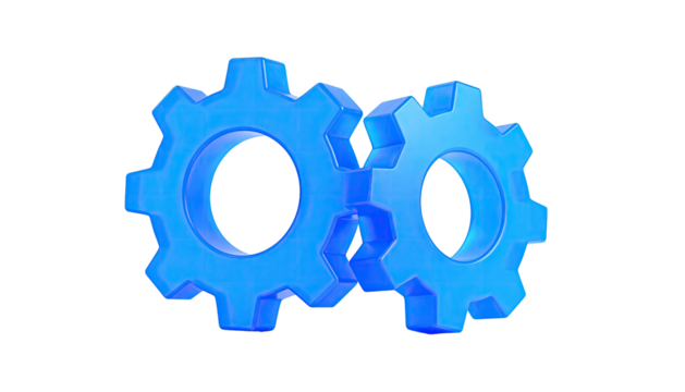 Interlocking blue gears on black background - Powered by Adobe