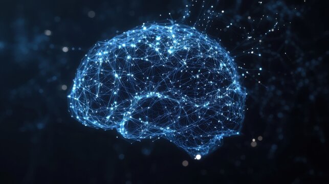 Artificial intelligence brain with neural network connections and data points