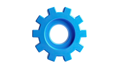 Solitary blue gear isolated, shining with 3D-rendered glossiness