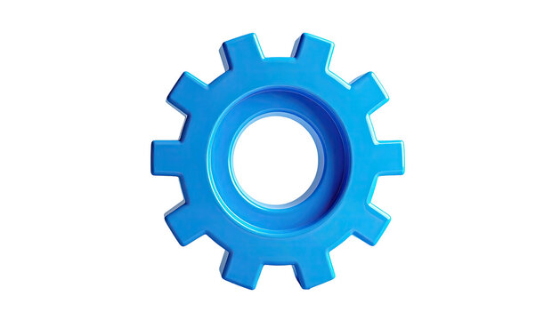 Solitary blue gear isolated, shining with 3D-rendered glossiness