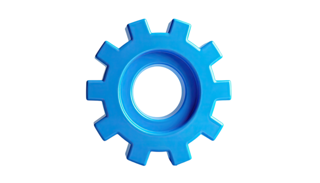 Solitary blue gear isolated, shining with 3D-rendered glossiness - Powered by Adobe
