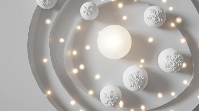 A clean, minimalist matte white surface reflecting subtle festive lights, with a central warm glow creating an elegant and understated holiday backdrop or product display.