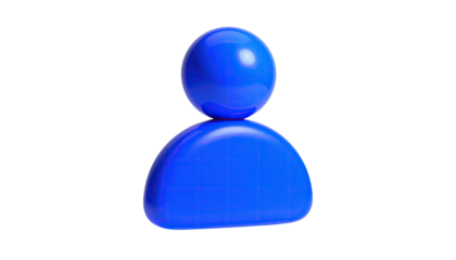 Blue glossy person icon with rounded head and shoulders