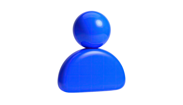 Blue glossy person icon with rounded head and shoulders